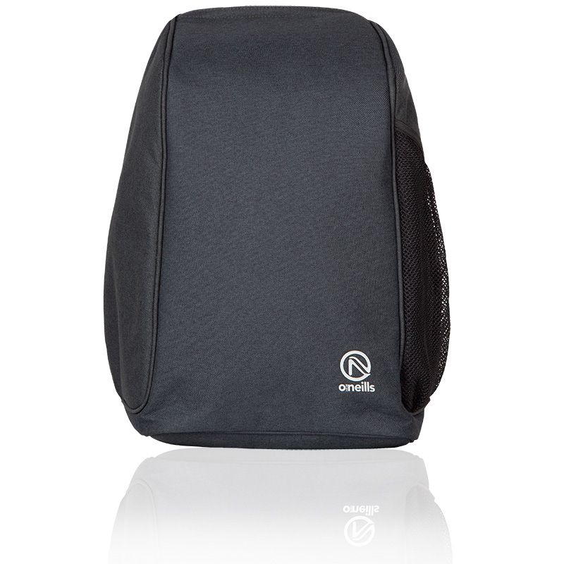 Black backpack with reflective piping and vertical O’Neills branding.