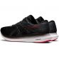 back twin side profile of black and red ASICS men's runners with an engineered mesh upper from O'Neills