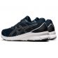 back twin side profile of blue and black ASICS men's runners with a flexible mesh upper from O'Neills