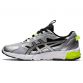 silver, black and green ASICs men's laced runners with a breathable, mesh upper from O'Neills