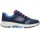 second side profile of blue and pink Skechers women's lace up, waterproof hiking shoes from O'Neills