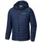 Navy men's Columbia Powder Lite Jacket with silver logo on the left chest and hood from O'Neills.