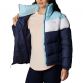Navy, blue and white women's Columbia Puffer jacket with zip pockets and grey logo on left chest from O'Neills.