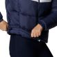 Navy, blue and white women's Columbia Puffect jacket with adjustable hem from O'Neills.