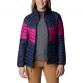 Marine and pink Columbia women's puffer jacket, made from water-resistant but breathable material, featuring an adjustable hem and zip pockets from O'Neills.
