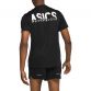 Black Asics men's running t-shirt with wordmark print on the back from O'Neills.