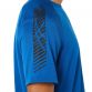 Blue ASICS men's running t-shirt with a reflective spiral logo and printed shoulders from O'Neills.