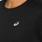 Black ASICS women's running t-shirt with white ASICS logo from O'Neills.