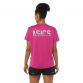 Pink ASICS women's running t-shirt with reflective ASICS spiral logo from O'Neills.