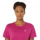 Pink ASICS women's running t-shirt with reflective ASICS spiral logo from O'Neills.