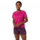 Pink ASICS women's short sleeve running t-shirt with reflective logo from O'Neills.