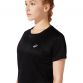 Black ASICS women's short sleeve running t-shirt with logo from O'Neills.