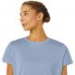Blue ASICS women's running t-shirt with silver logo from O'Neills.