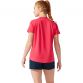 Pink ASICS women's short sleeve running t-shirt with silver logo from O'Neills.