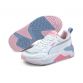 white, pink and blue Puma kids' runners with laces and a rubber outsole from O'Neills