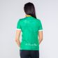 Green and Amber Women's Celtic Cross Jersey with Celtic Cross watermark on the back By O'Neills.