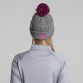 Grey and pink Antrim GAA Ruby Bobble Hat Grey with county crest by O’Neills.