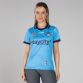 Sky Dublin Camogie Home Jersey 2024 with navy knitted collar by O’Neills.