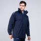 Navy Men's Touchline jacket with a high collar, detachable hood and pockets by O'Neills.