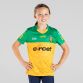 Yellow/Green Kids' Donegal GAA Home Jersey 2022/23 with sponsor logos by O'Neills.