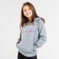 Grey Girls Natalie Overhead Fleece Hoodie with pink 3D embroidered O'Neills branding on the chest model image.