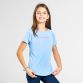 Blue Girls’ short sleeve t-shirt with pink O’Neills branding on the chest model image.
