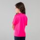 Pink Girls' sports t-shirt with geometric design print on chest by O’Neills.