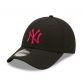 Black New Era New York Yankees League Essential 9FORTY Cap with red team branding on the front from O'Neills
