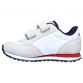 white, red and navy Skechers kids' runners with a soft suede and nylon fabric upper and velcro strap closure from O'Neills