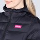 Black Women's padded jacket with a hood and pink O'Neills branding front view.