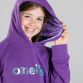 Purple girls fleece pullover hoodie with paint splatter design printed hood lining by O’Neills.