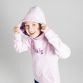 Pink girls fleece pullover hoodie with paint splatter design printed hood lining by O’Neills.