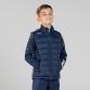 Navy kids padded gilet with high neck and embroidered logo by O'Neills.
