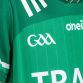 Green Fermanagh GAA Home Jersey 2024 with pinstripe design and Tracey concrete sponsor logo on the chest by O’Neills.