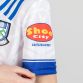 White Monaghan GAA Home Jersey 2024 with Blue knitted collar by O’Neills.