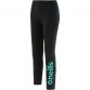 Black women’s high waist workout leggings with mesh panels on lower leg and colour O’Neills branding by O’Neills.