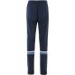 Navy kids’ skinny tracksuit bottoms with zip pockets and lower leg zips by O’Neills.