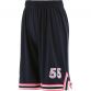 Navy Girls’ basketball ball shorts with Pink woven tape detail and number 55 printed on the left leg by O’Neills.