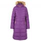 Purple Trespass women's longline puffer jacket with fur hood from O'Neills.