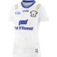 White Women's Clare GAA Commemoration Jersey with Michael Cusack cottage on the front and image of Michael Cusack on the sleeve by O’Neills.