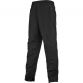 Black men’s woven tracksuit bottoms with lower leg zips and elasticated waistband by O’Neills.