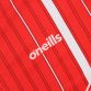 Red and white Kids' Derry City FC 2022 Home Jersey with Candystripes and v neck collar from O’Neills.
