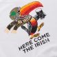 White Guinness Notre Dame Fighting Irish Sweatshirt with Printed Toucan Front and striped cuffs from O'Neills