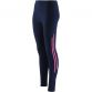 Navy women's gym leggings with two stripe pink detail on the sides from O'Neills.