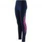 Navy women's full-length leggings with pink three stipe detail on side of leg and phone pocket from O'Neills.
