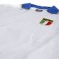 White COPA Italy 1982 Away Jersey as worn in the World Cup with tricolour colour and woven Italia badge from O'Neills.