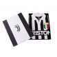 Black and white striped COPA Juventus FC 1984-1985 Retro Football Shirt, collar and woven crest and packaged in a gift box from O'Neills.