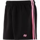 Black Women's O’Neills Kai Shorts with Pink stripes on each leg and O’Neills logo.