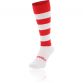 Red and White hooped knee high sports socks with seamless toe and cushioned soles by O’Neills.
