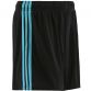 Women's Black Madison Mourne GAA shorts, with Blue stripe detail by O’Neills